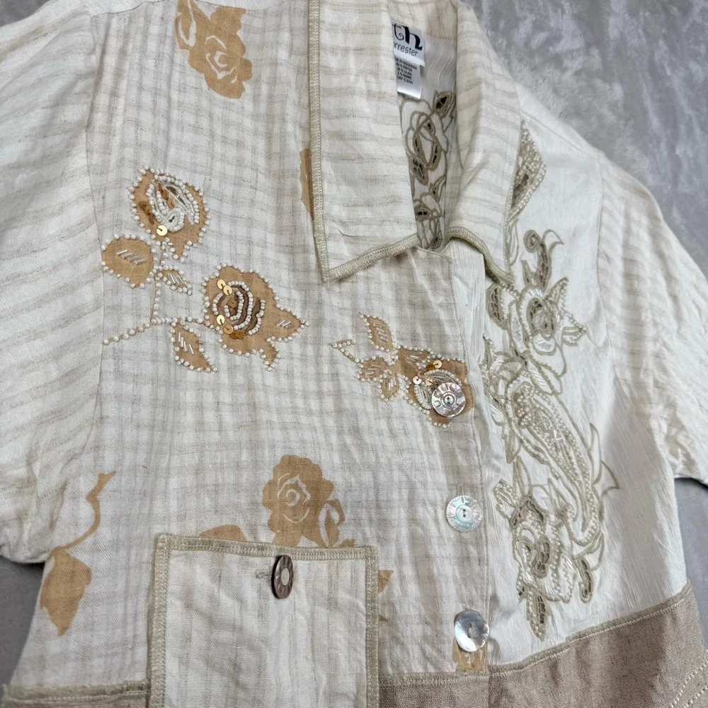 Faith by Celia Forrester Embroidered Linen Blend Floral Blouse Boho Artwear - Picture 4 of 10